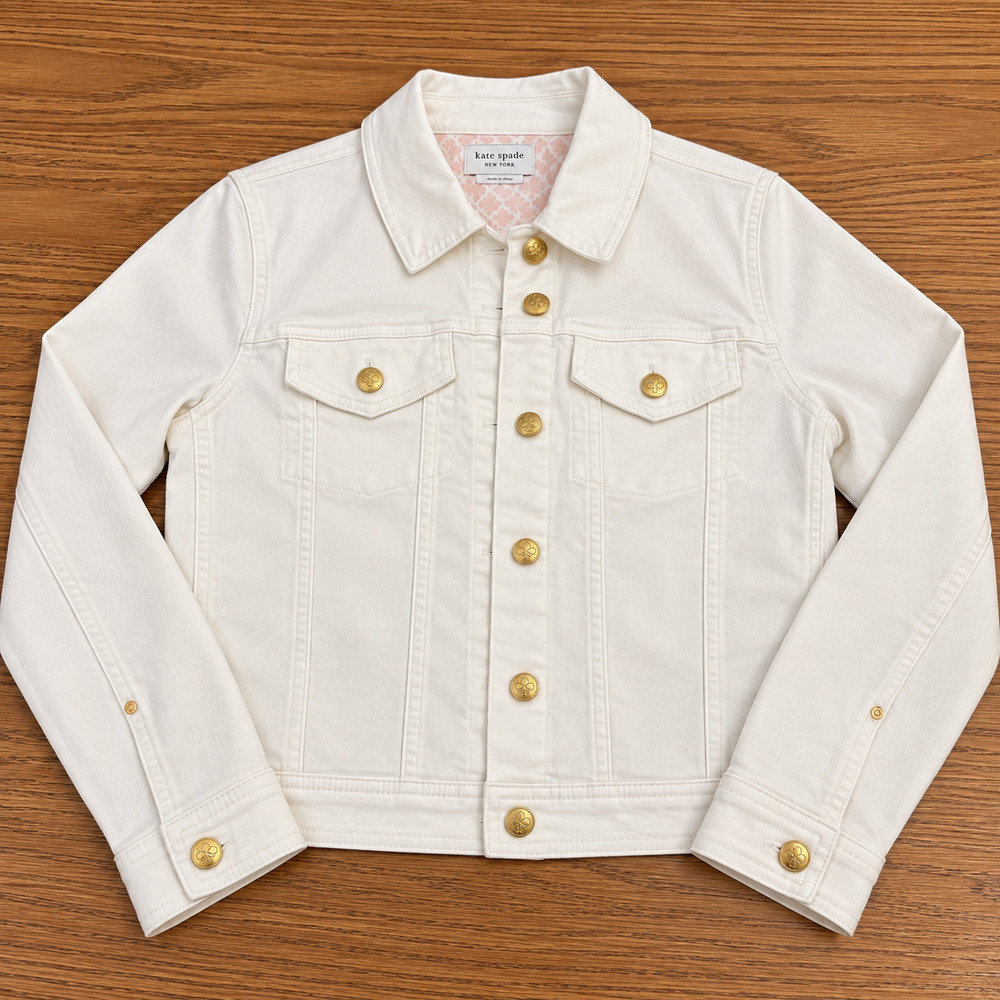 Kate Spade New York Women’s White Denim Jacket Gold Buttons NWOT